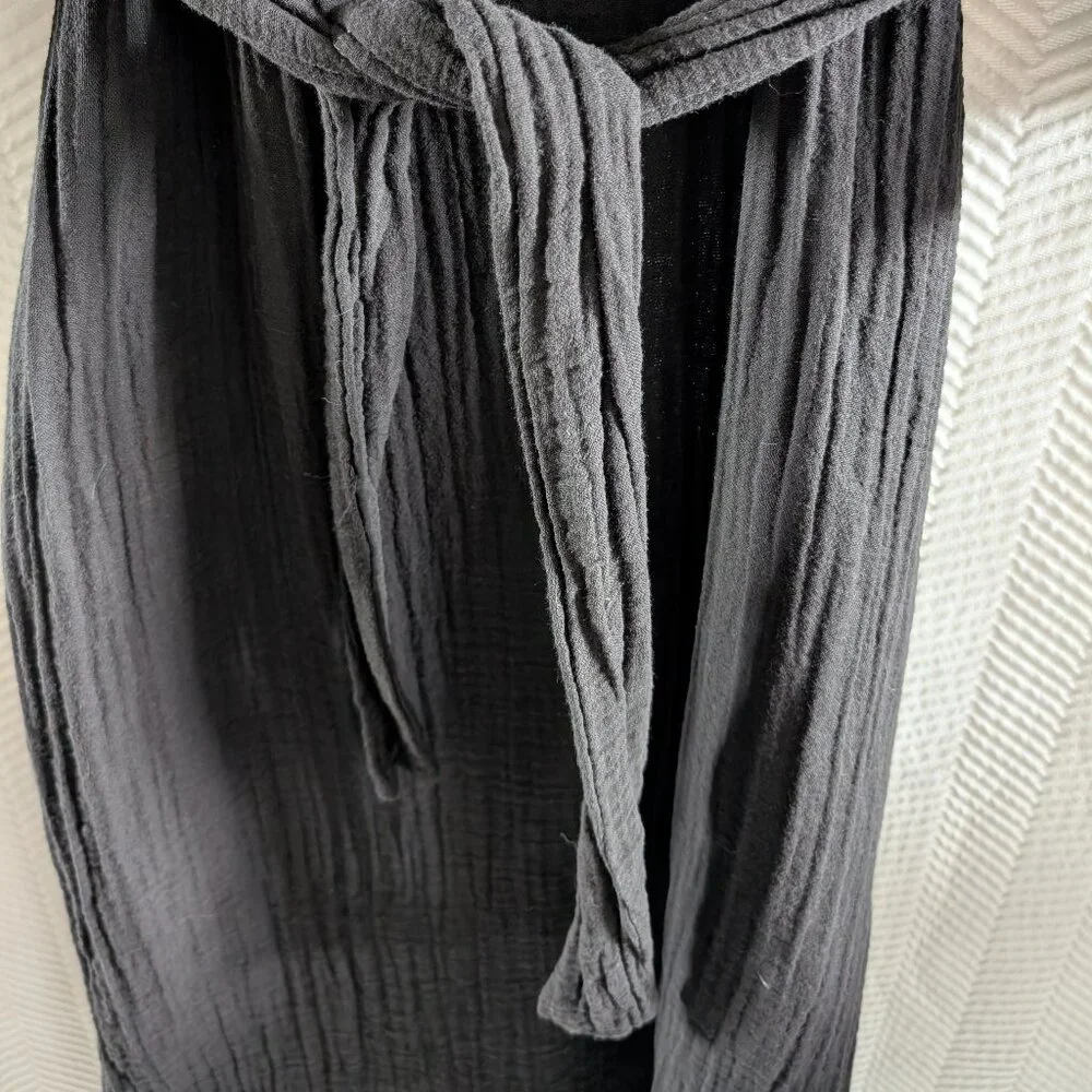 Zara Black Cotton Gauze Midi Dress with Slits and Back Tie Size Small Minimalist - Picture 11 of 12